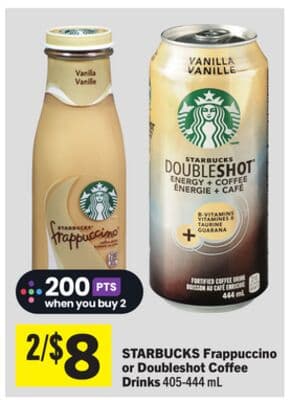 Frappuccino or Doubleshot Coffee Drinks