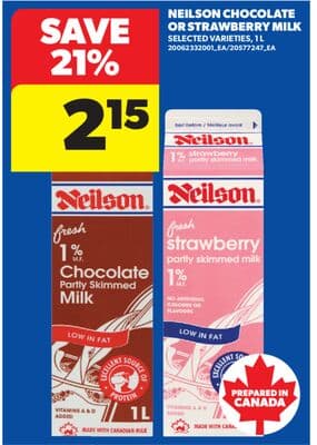 NEILSON CHOCOLATE OR STRAWBERRY MILK, 1 L