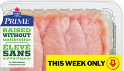 PRIME RAISED WITHOUT ANTIBIOTICS FRESH BONELESS SKINLESS CHICKEN BREAST THIN SLICES OR FILLETS