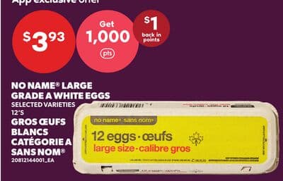 NO NAME® LARGE GRADE A WHITE EGGS, 12'S