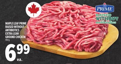 MAPLE LEAF PRIME RAISED WITHOUT ANTIBIOTICS EXTRA LEAN GROUND CHICKEN