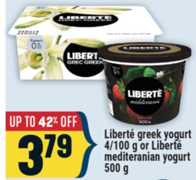 Liberté greek yogurt 4/100 g or Liberté mediteranian yogurt 500 g