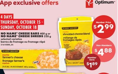 NO NAME® CHEESE BARS, 400 G OR NO NAME® CHEESE SHREDS, 320 G